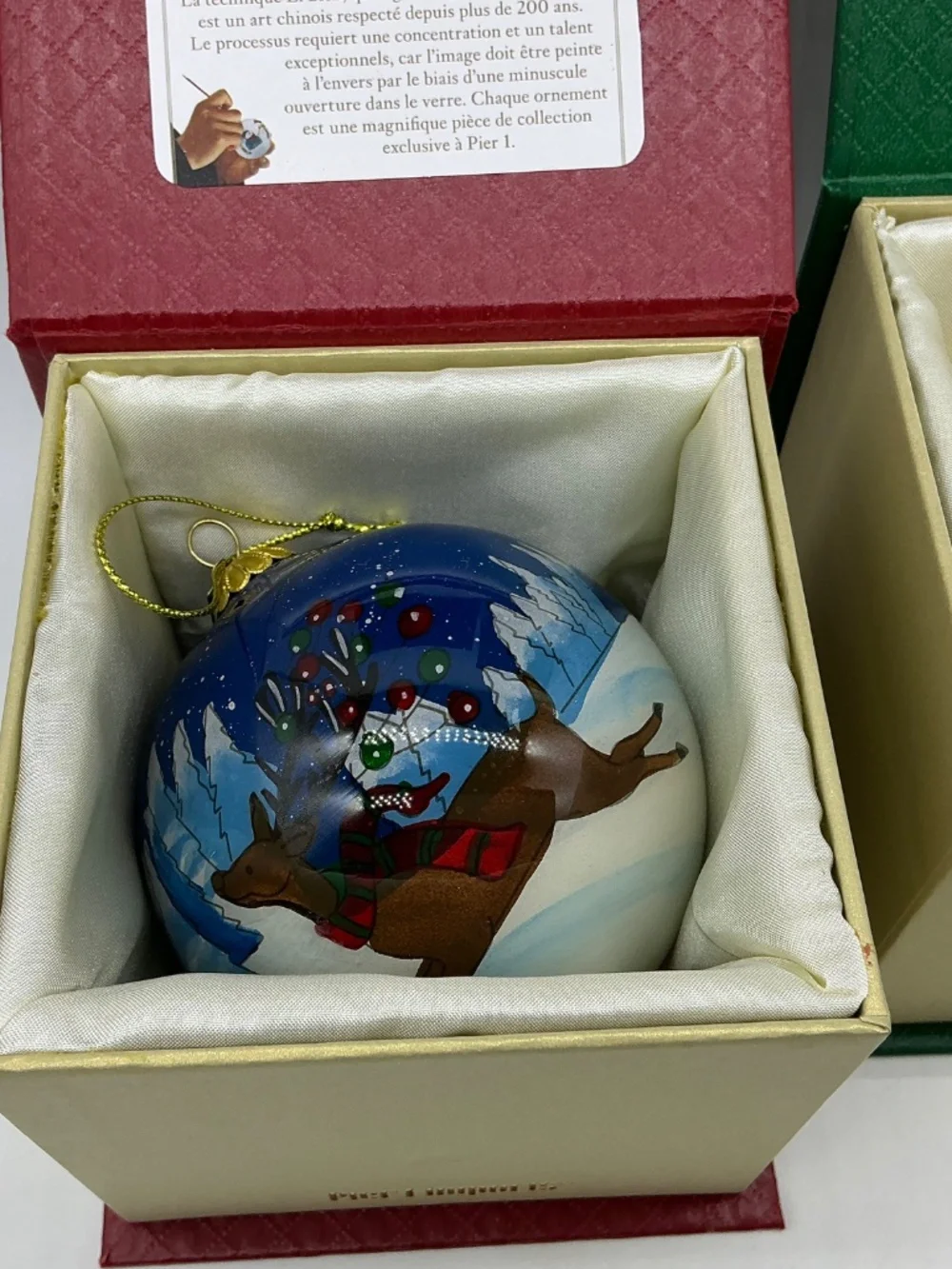 Pier 1 Li Bien Festive mouse and leaping reindeer Christmas ornaments